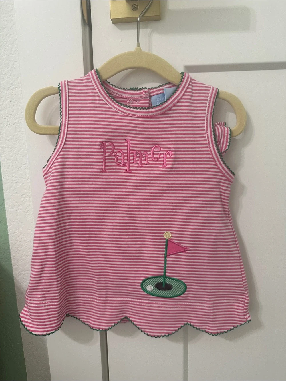 *personalized* Palmer name Girls' Pink Striped Golf Embroidered Tank Top